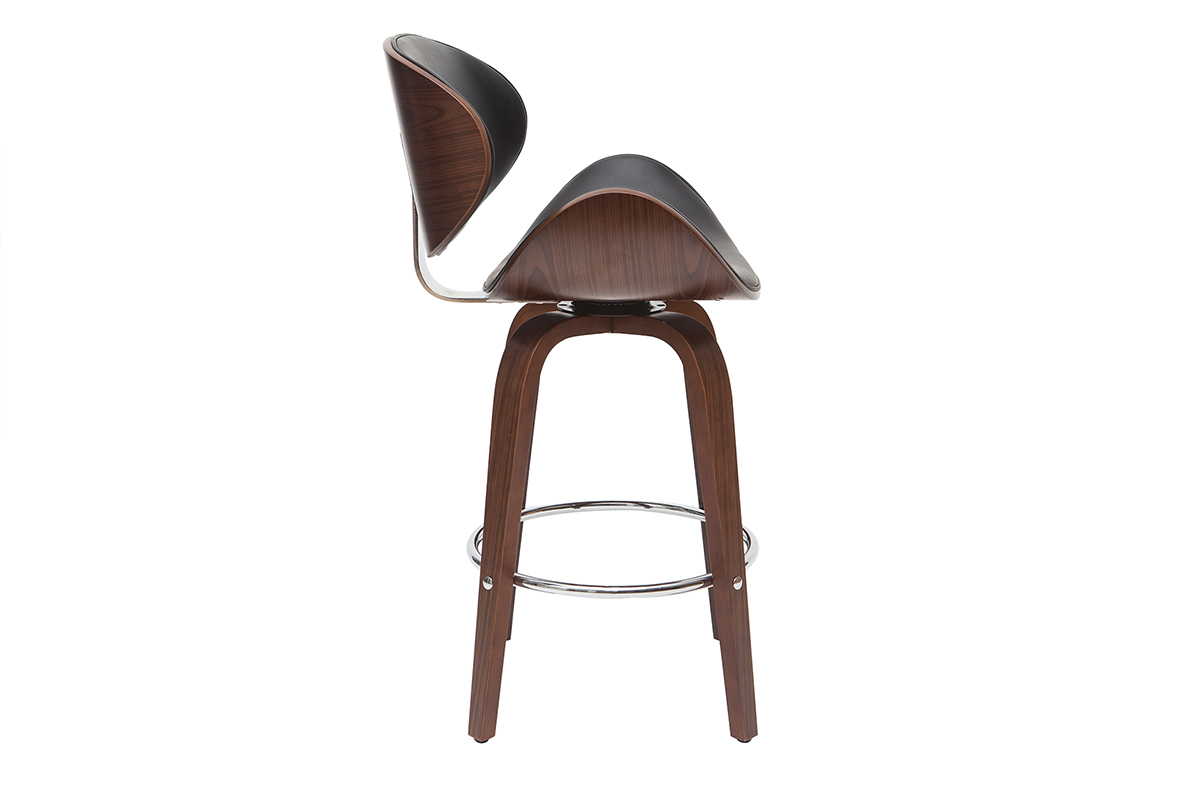 Tabouret de bar pivotant noir et bois fonc 65 cm WALNUT