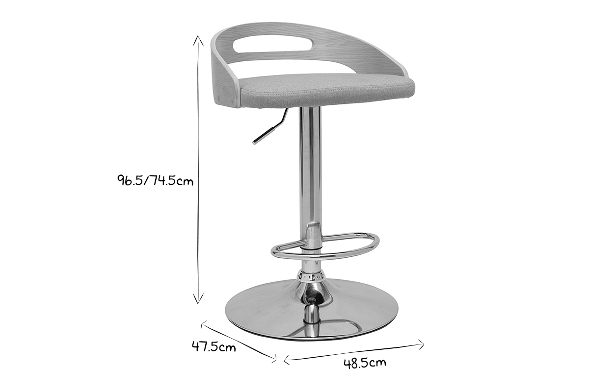 Tabouret de bar rglable design bois clair et tissu gris clair MANO