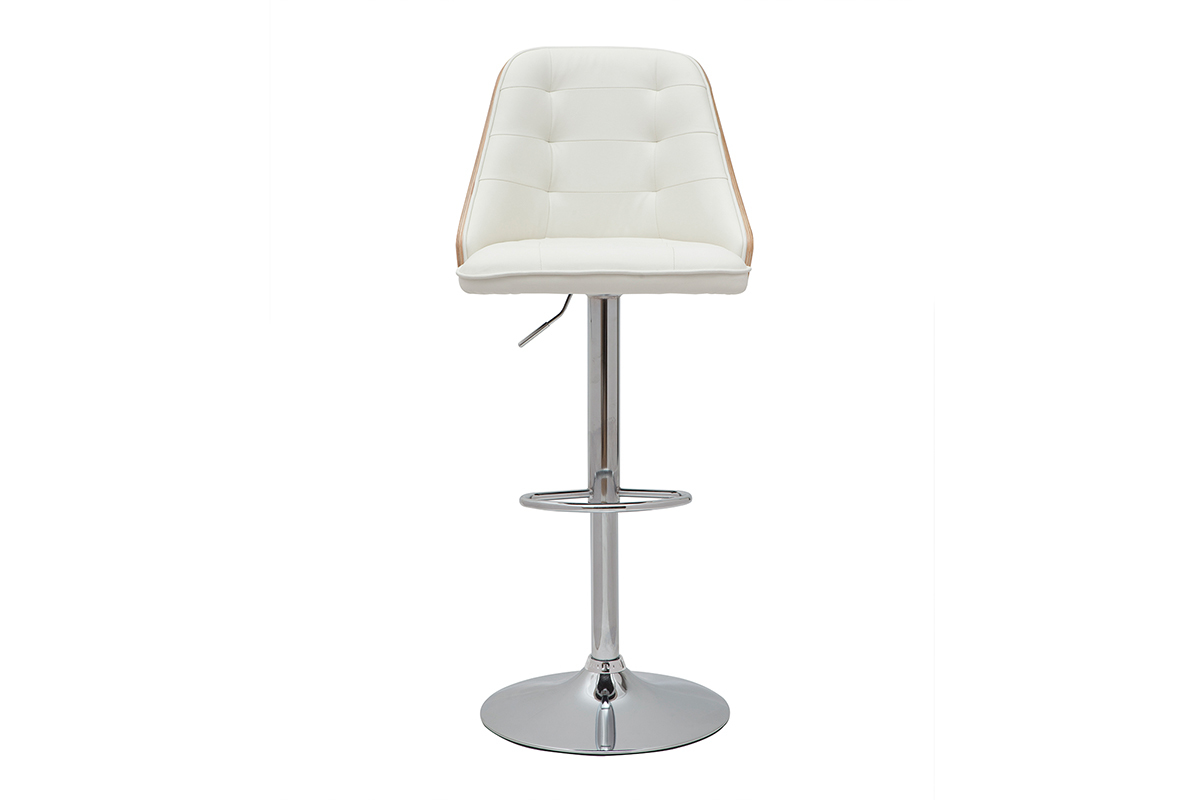 Tabouret de bar relevable blanc et bois clair FLUFFY