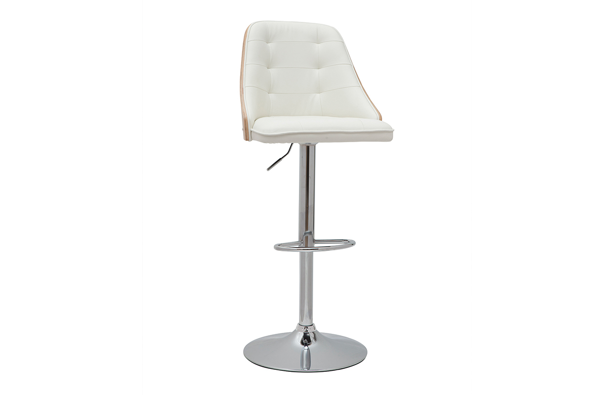 Tabouret de bar relevable blanc et bois clair FLUFFY