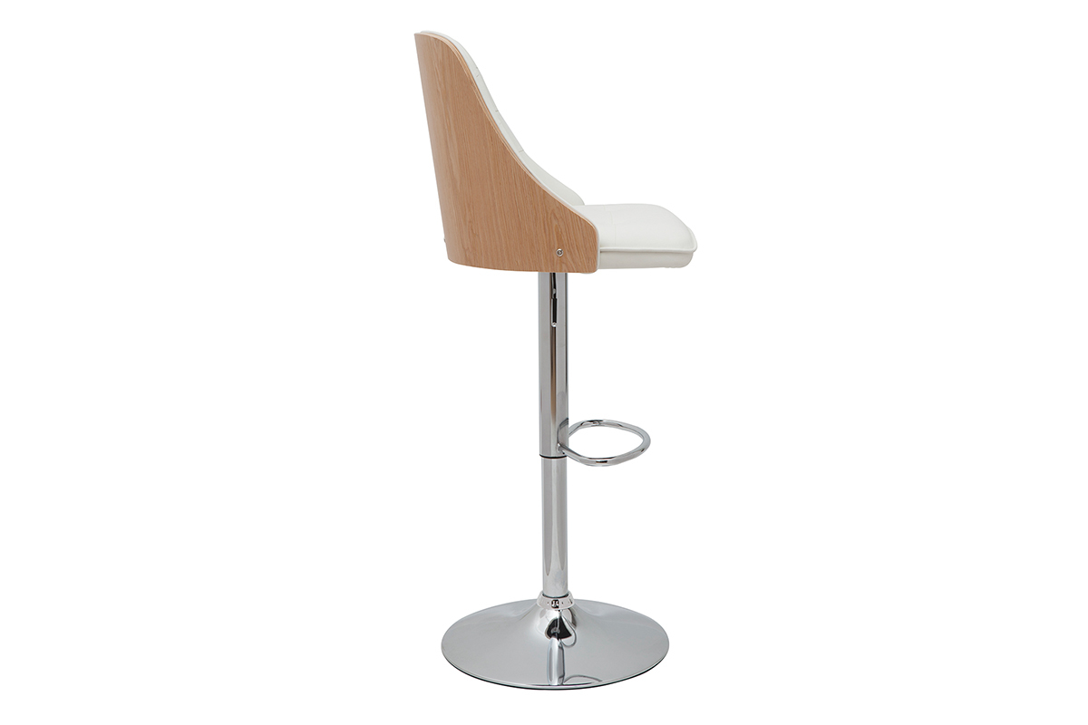 Tabouret de bar relevable blanc et bois clair FLUFFY