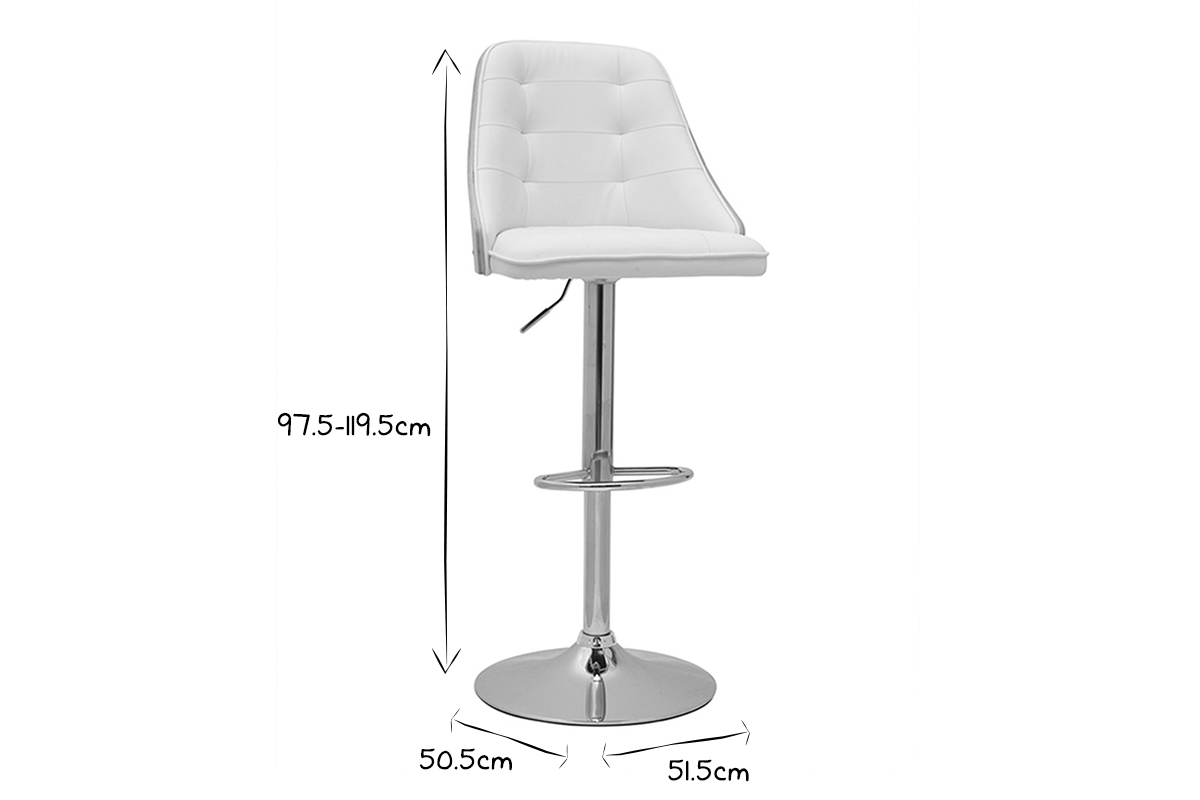 Tabouret de bar relevable blanc et bois clair FLUFFY