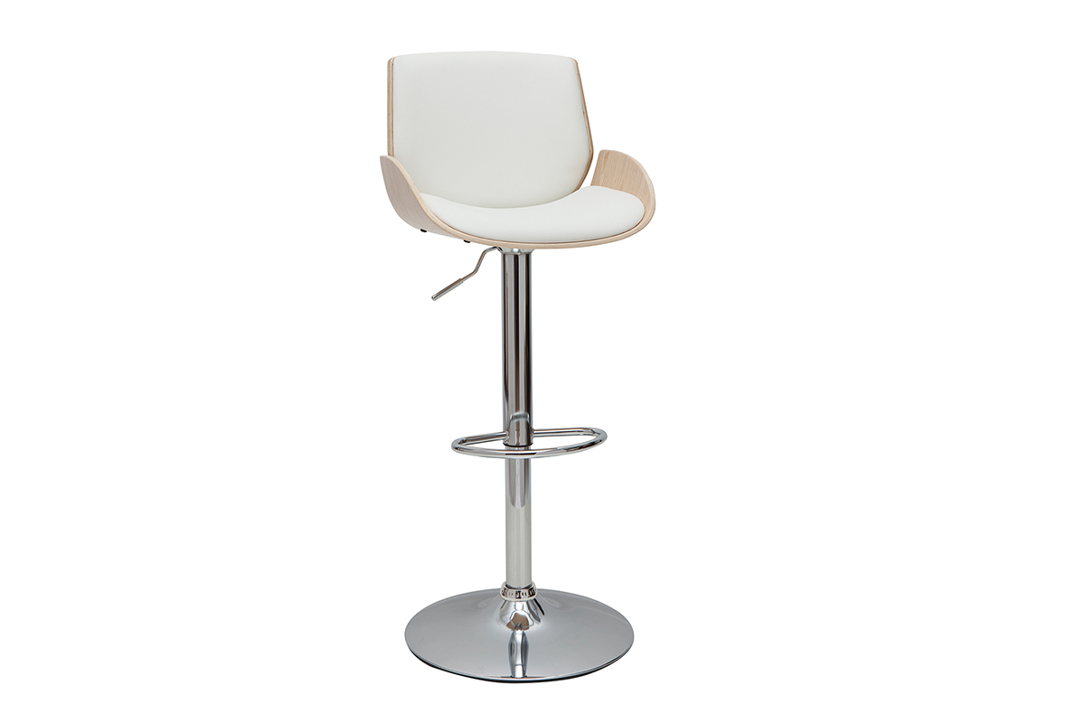 Tabouret de bar relevable blanc et bois clair VESPER