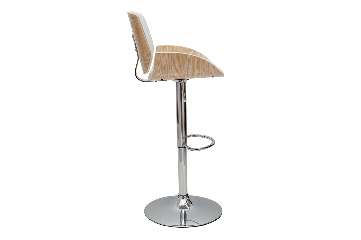 Tabouret de bar relevable blanc et bois clair VESPER