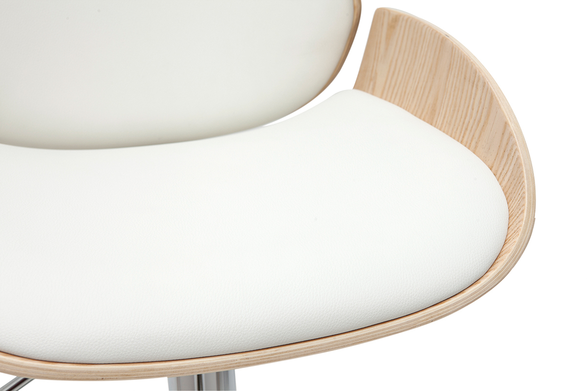 Tabouret de bar relevable blanc et bois clair VESPER