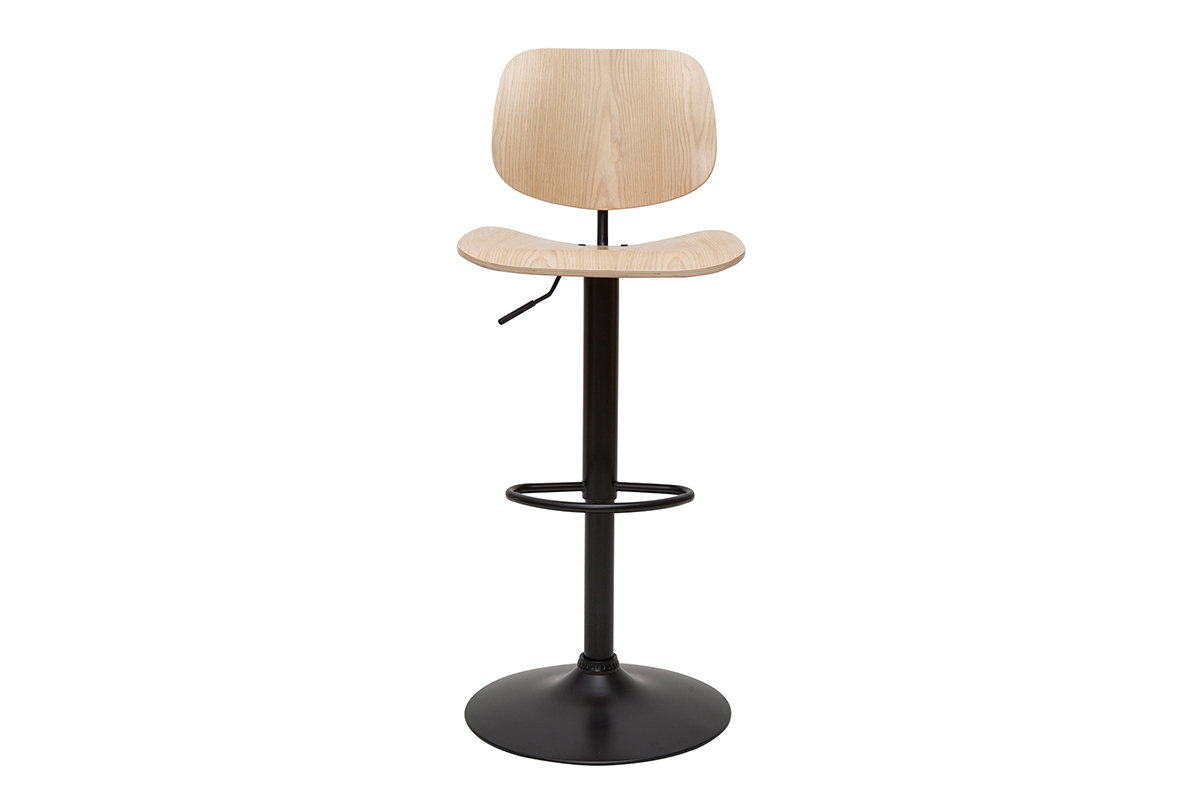 Tabouret de bar relevable bois clair et mtal noir TOBIAS