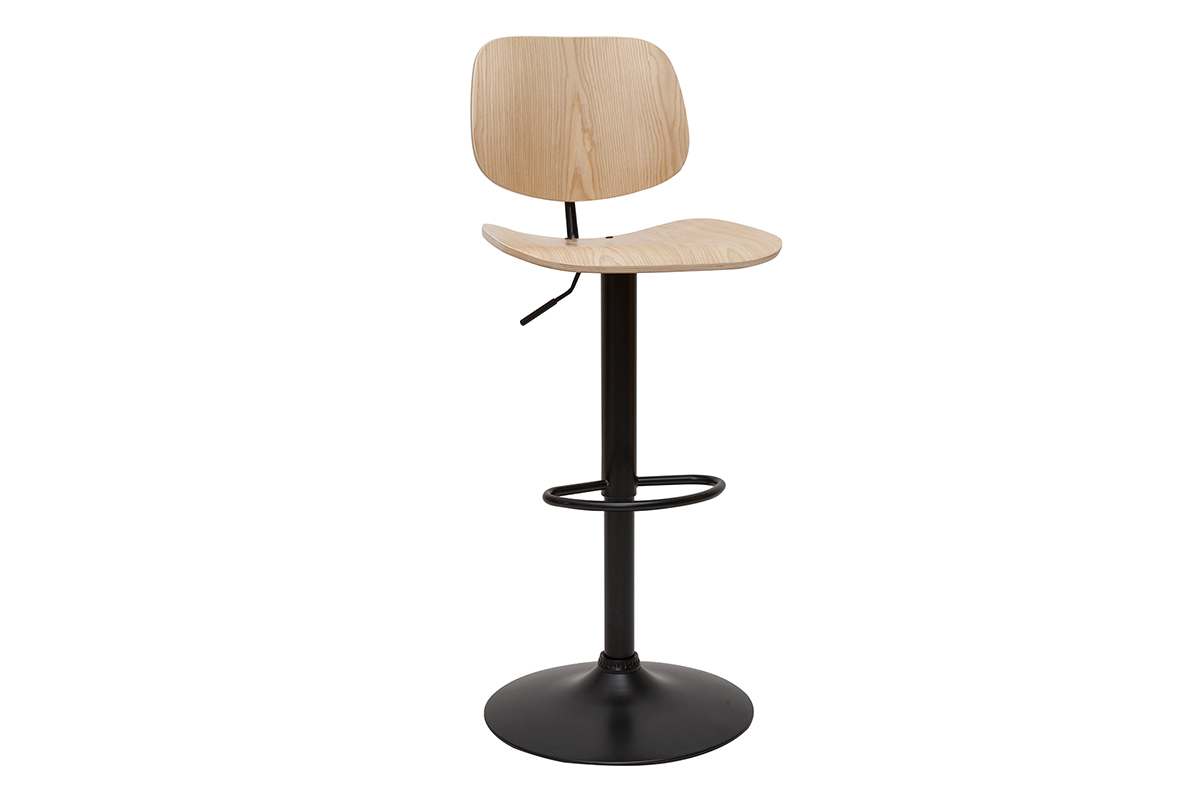 Tabouret de bar relevable bois clair et mtal noir TOBIAS