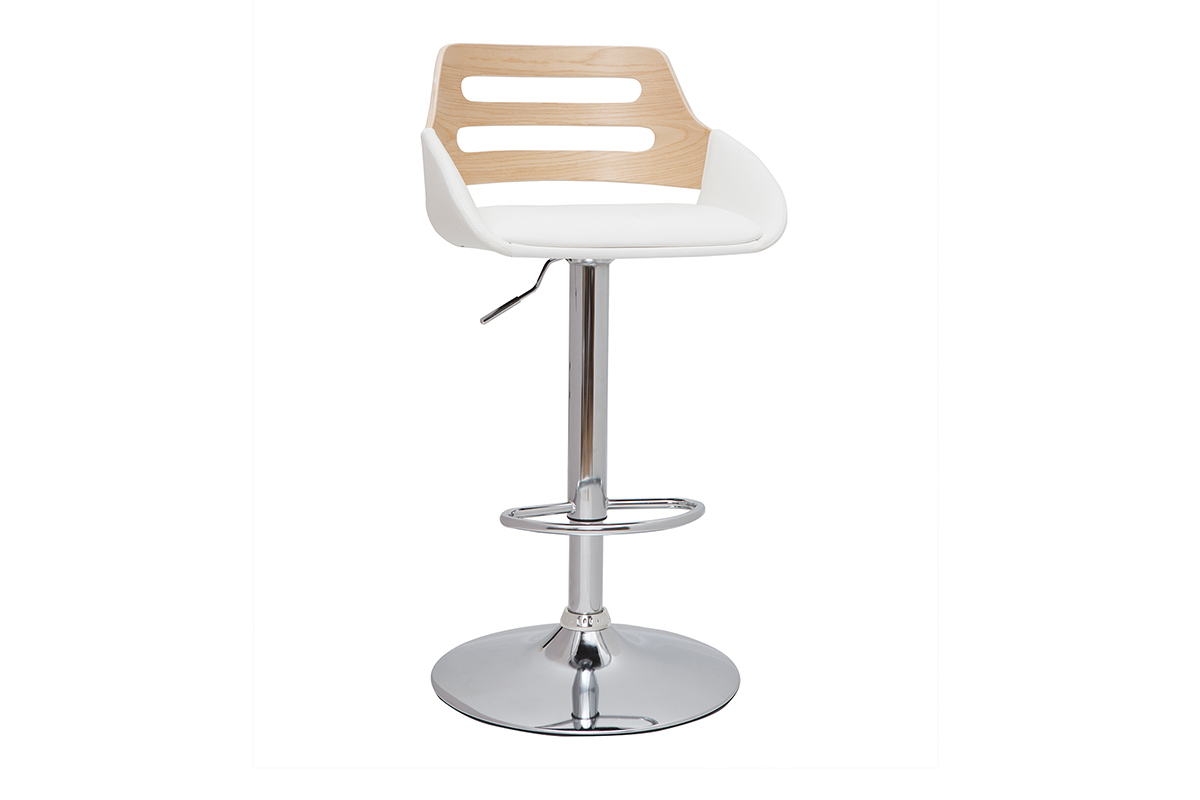 Tabouret de bar relevable design blanc et chne PERNIK