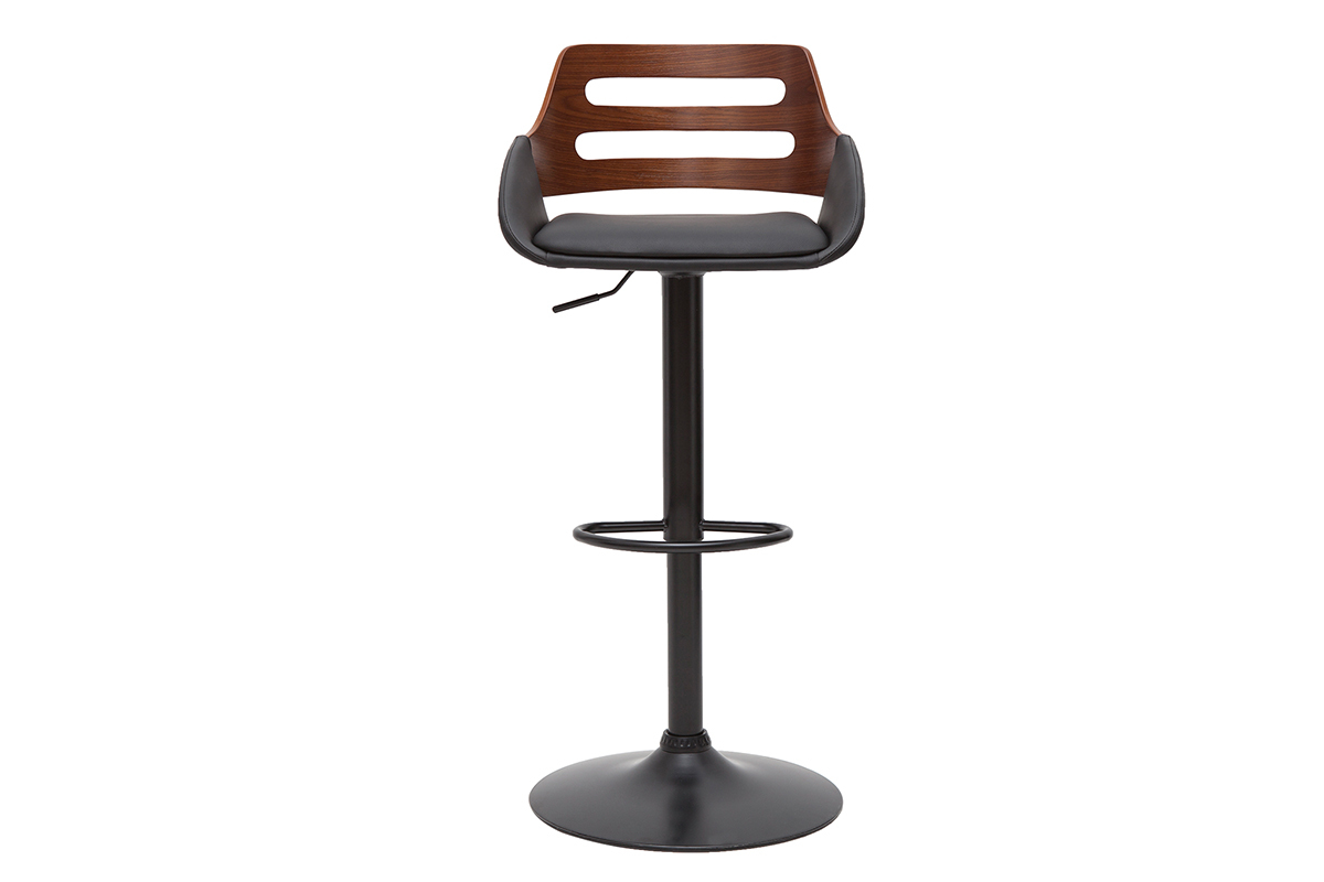 Tabouret de bar relevable design noir et noyer PERNIK