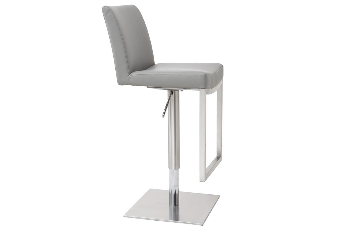 Tabouret de bar relevable gris et acier chrom KYLE