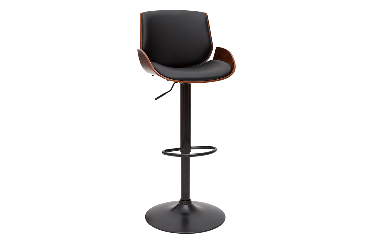 Tabouret de bar relevable noir et bois fonc VESPER