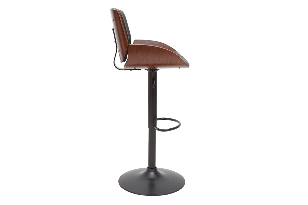 Tabouret de bar relevable noir et bois fonc VESPER