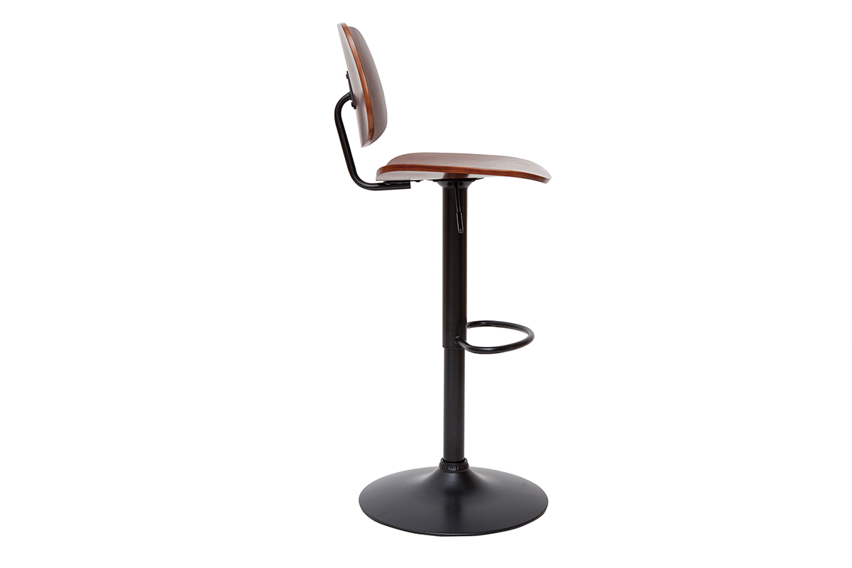 Tabouret de bar relevable noyer et mtal noir TOBIAS