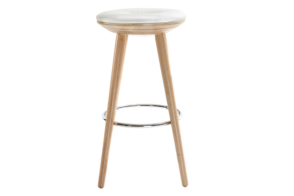 Tabouret de bar scandinave blanc et bois clair 65 cm NORDECO