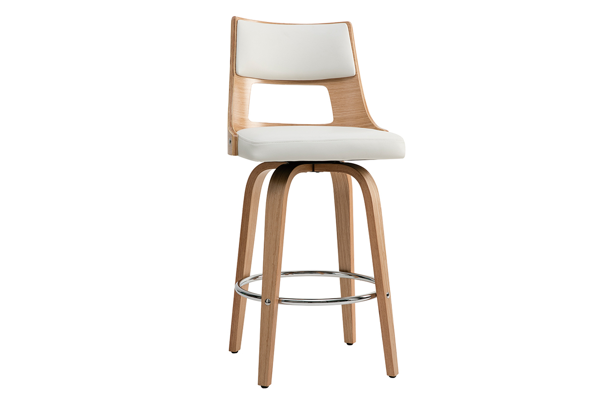 Tabouret de bar scandinave pivotant blanc et bois clair GARBO