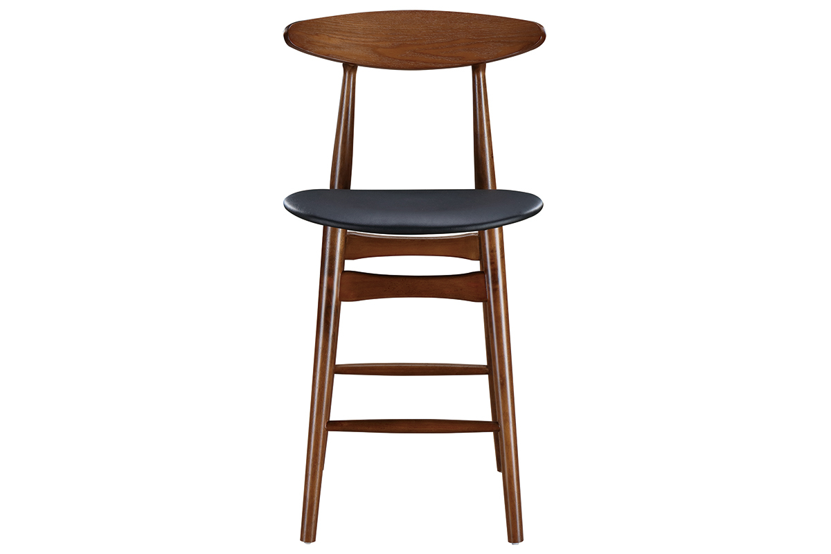 Tabouret de bar vintage noyer et PU noir 65 cm (lot de 2) WALFORD