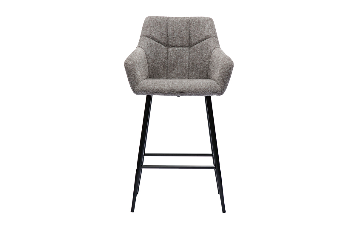 Tabourets de bar avec siges matelasss en tissu effet velours textur gris et mtal noir H65 cm (lot de 2) MONTERO