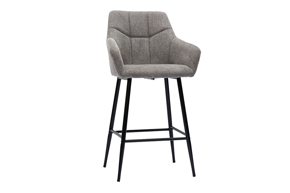 Tabourets de bar avec siges matelasss en tissu effet velours textur gris et mtal noir H65 cm (lot de 2) MONTERO