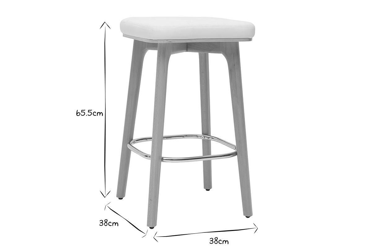 Tabourets de bar blancs et bois clair 65 cm (lot de 2) GRAMMA