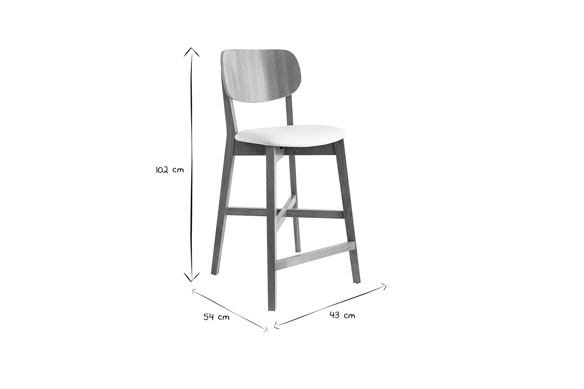 Tabourets de bar bois chne et blanc H65 cm (lot de 2) LUCIA