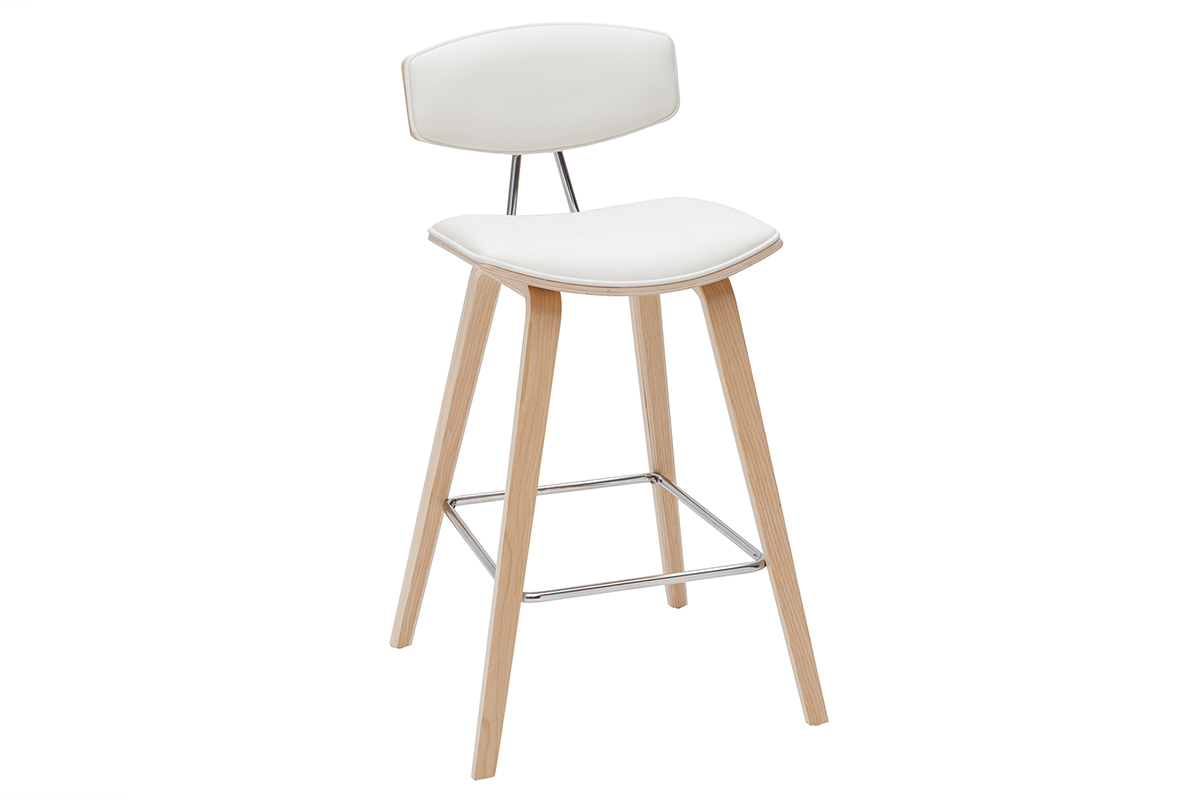 Tabourets de bar design blanc et bois clair H69 cm (lot de 2) VASCO