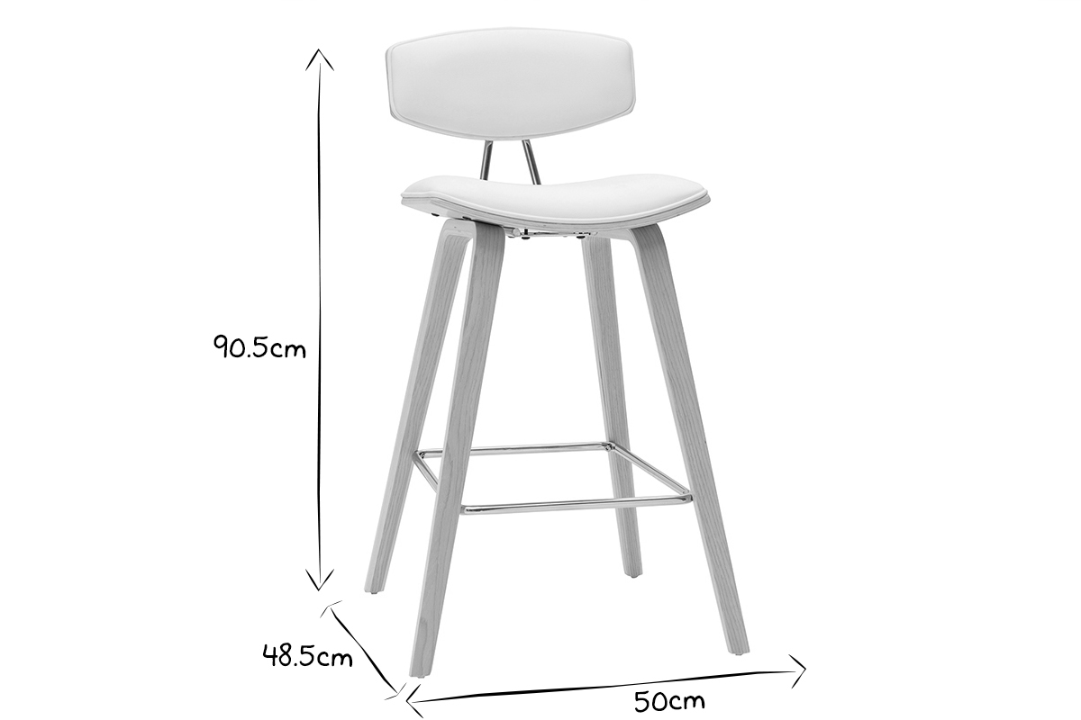 Tabourets de bar design blanc et bois clair H69 cm (lot de 2) VASCO