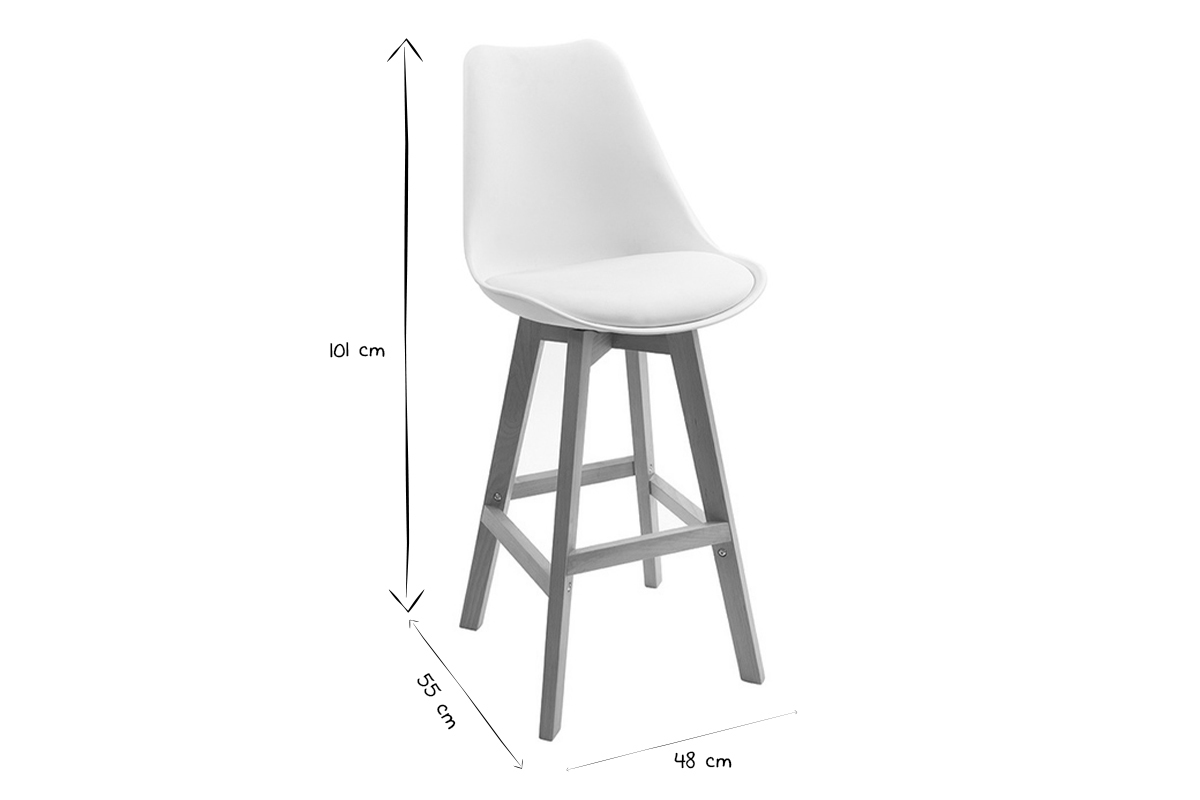 Tabourets de bar design blanc et bois H65 cm (lot de 2) PAULINE