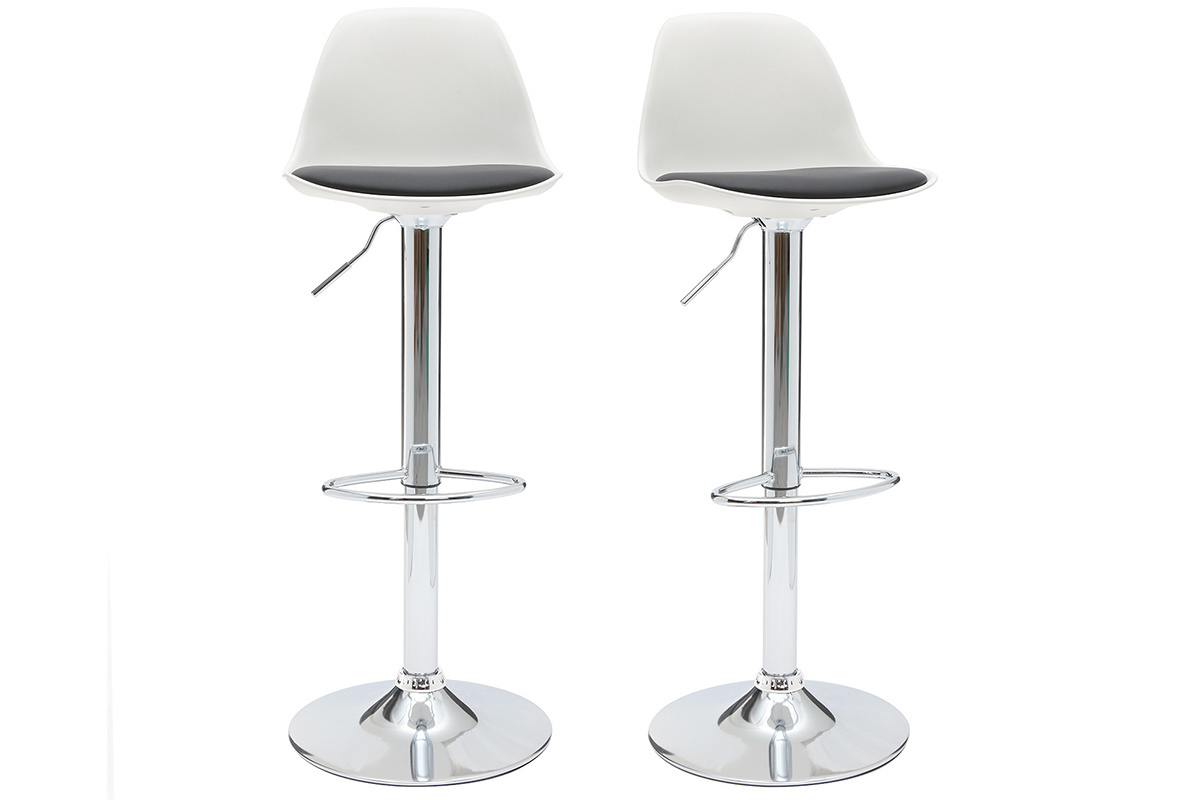 Tabourets de bar design blanc et noir (lot de 2) STEEVY