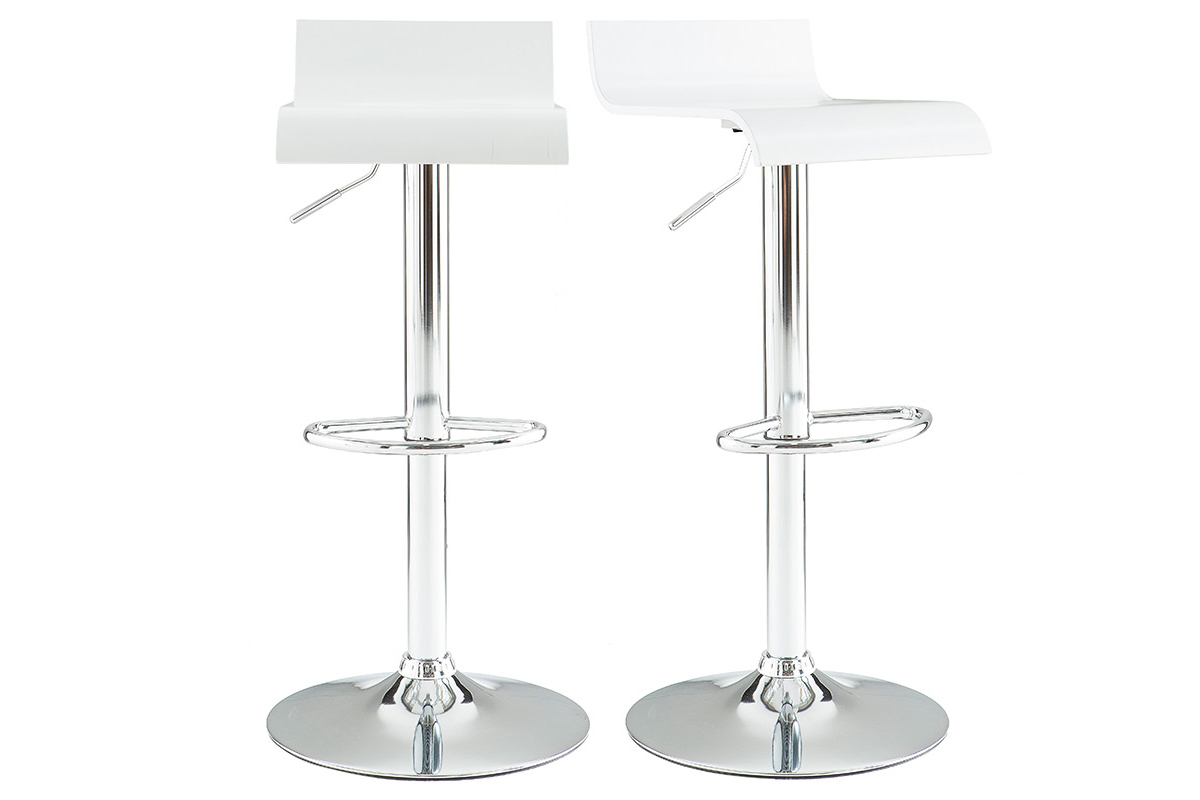 Tabourets de bar design blancs et acier chrom (lot de 2) SURF V2