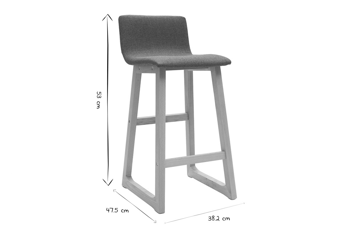 Tabourets de bar design bois clair et tissu gris 65 cm (lot de 2) OSAKA