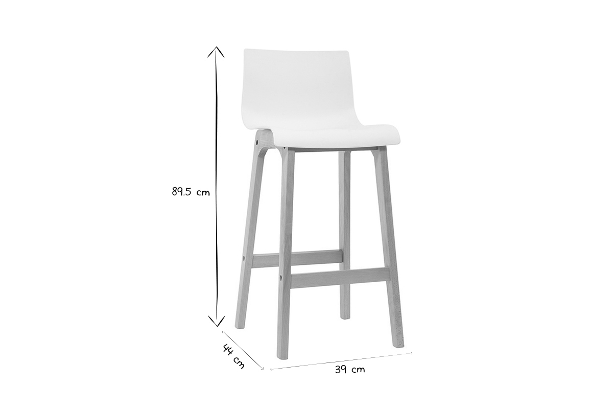 Tabourets de bar design bois et blanc H65 cm (lot de 2) NEW SURF