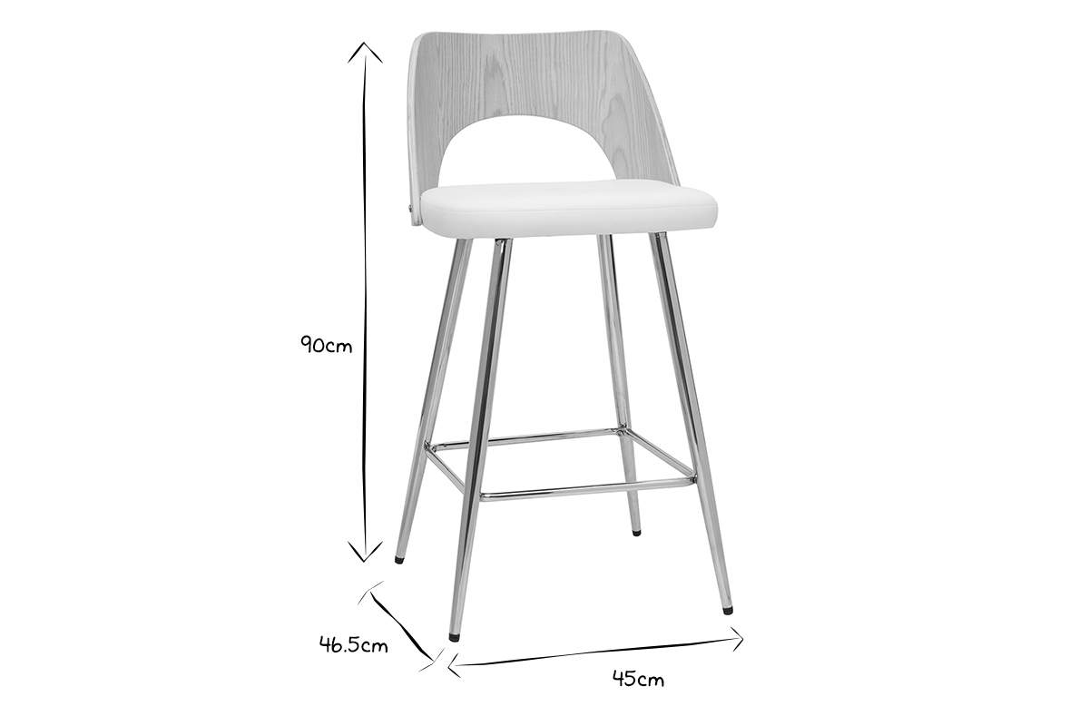 Tabourets de bar design bois et blanc H66.5 (lot de 2) FALCOM