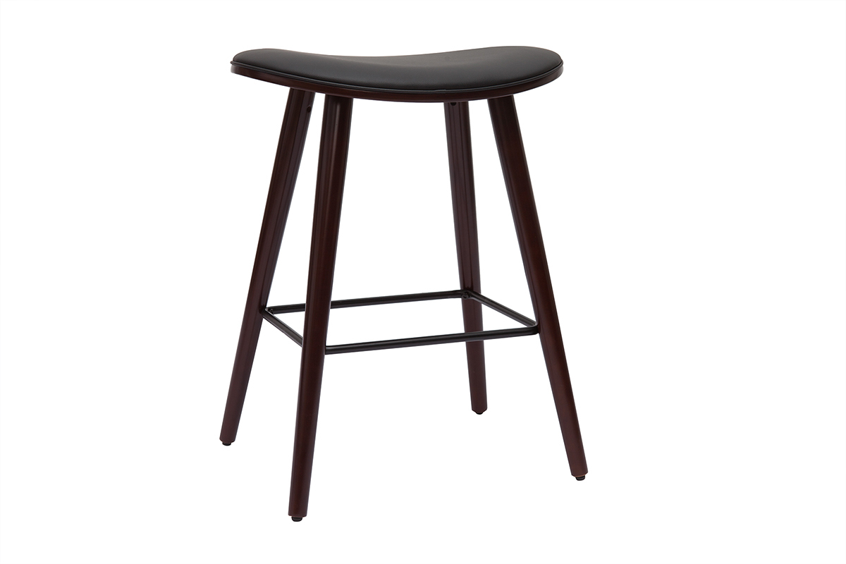 Tabourets de bar design bois fonc noyer et noir H65 cm (lot de 2) MEADOW