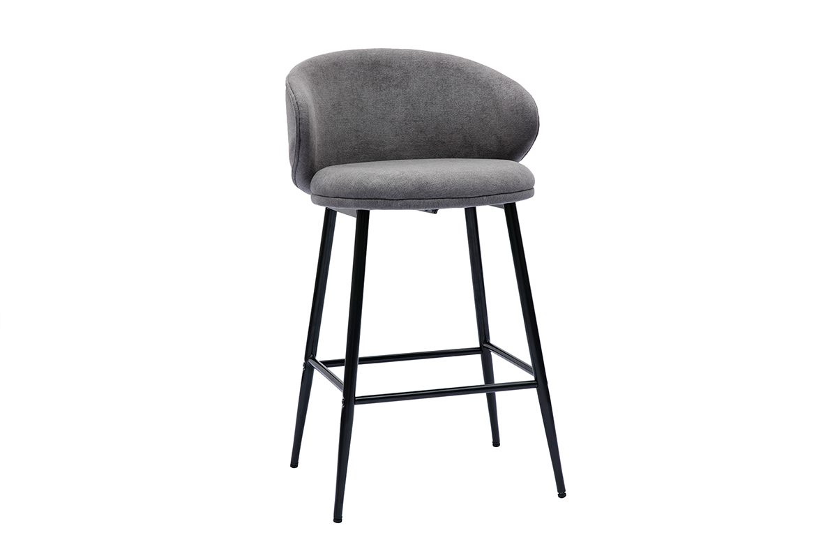 Tabourets de bar design en tissu effet velours gris et mtal noir (lot de 2) ROSALIE