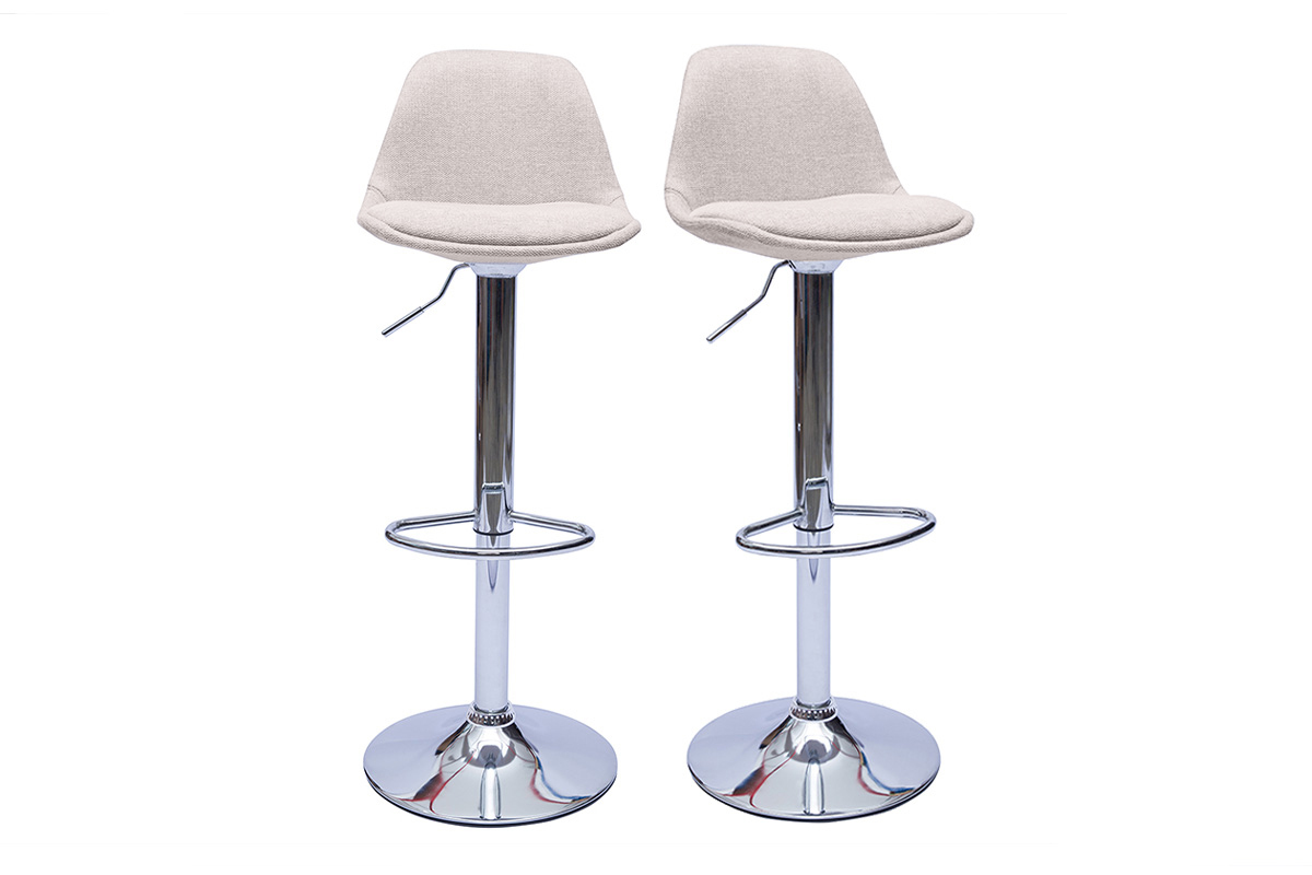 Tabourets de bar design en tissu effet velours textur beige (lot de 2) STEEVY