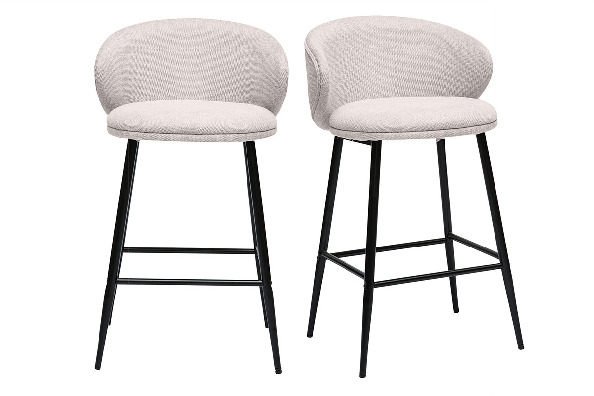 Tabourets de bar design en tissu effet velours textur beige et mtal noir (lot de 2) ROSALIE