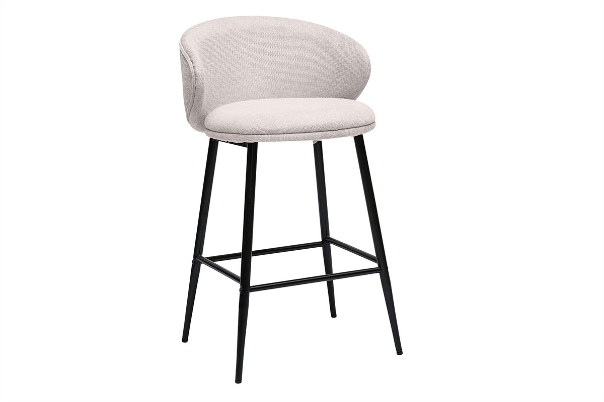 Tabourets de bar design en tissu effet velours textur beige et mtal noir (lot de 2) ROSALIE