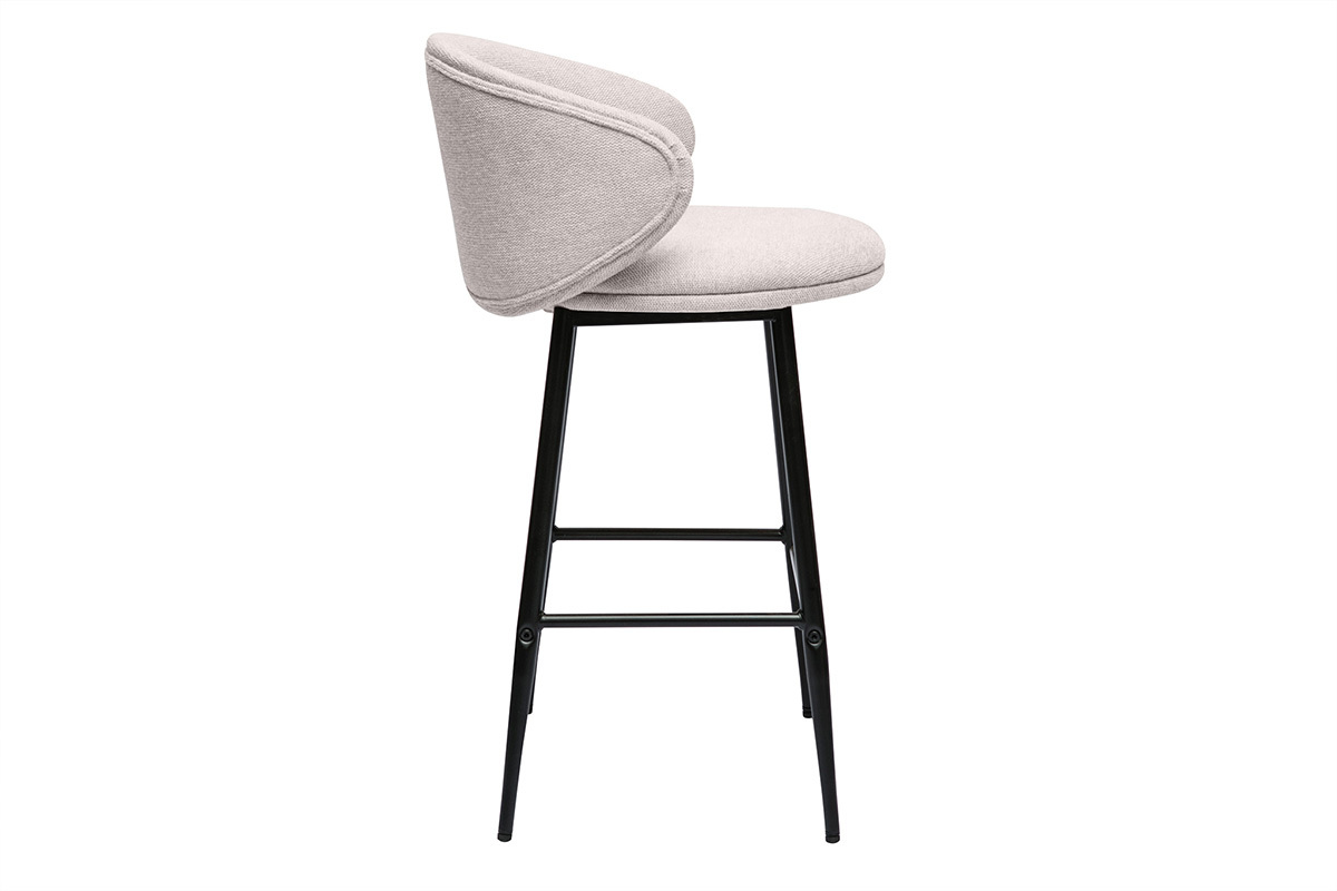 Tabourets de bar design en tissu effet velours textur beige et mtal noir (lot de 2) ROSALIE