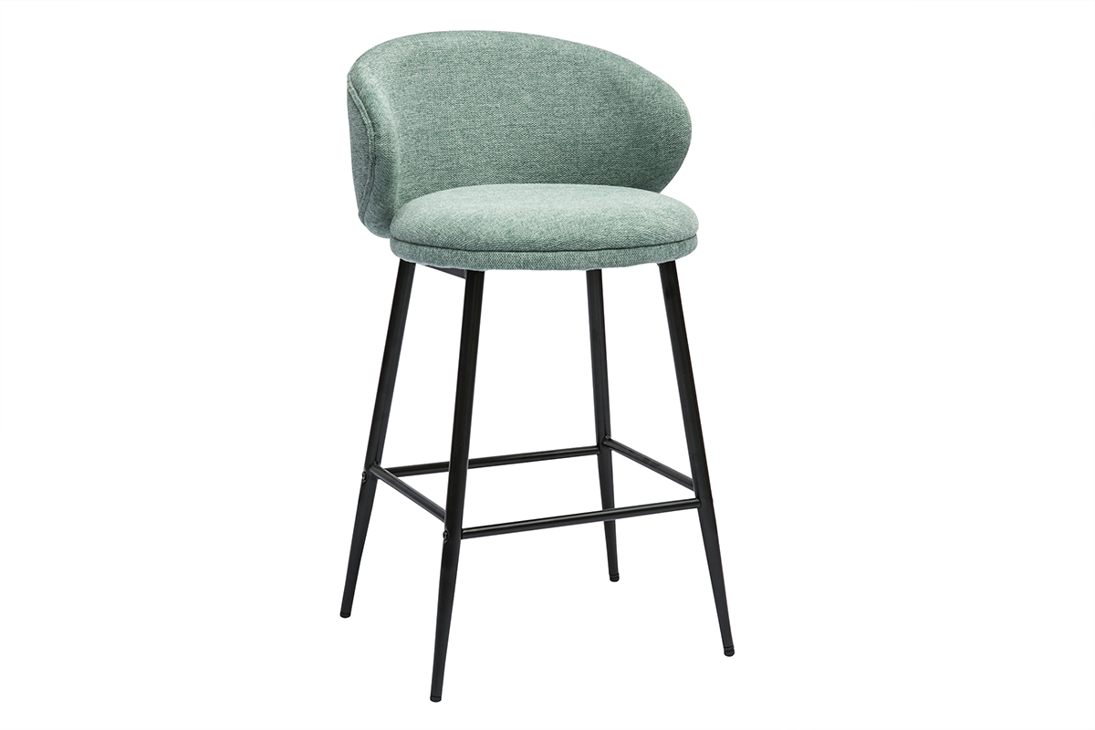 Tabourets de bar design en tissu effet velours textur cladon et mtal noir (lot de 2) ROSALIE