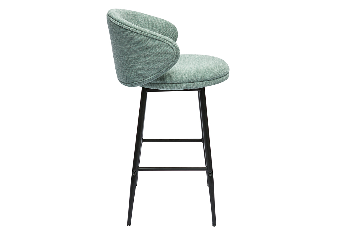 Tabourets de bar design en tissu effet velours textur cladon et mtal noir (lot de 2) ROSALIE