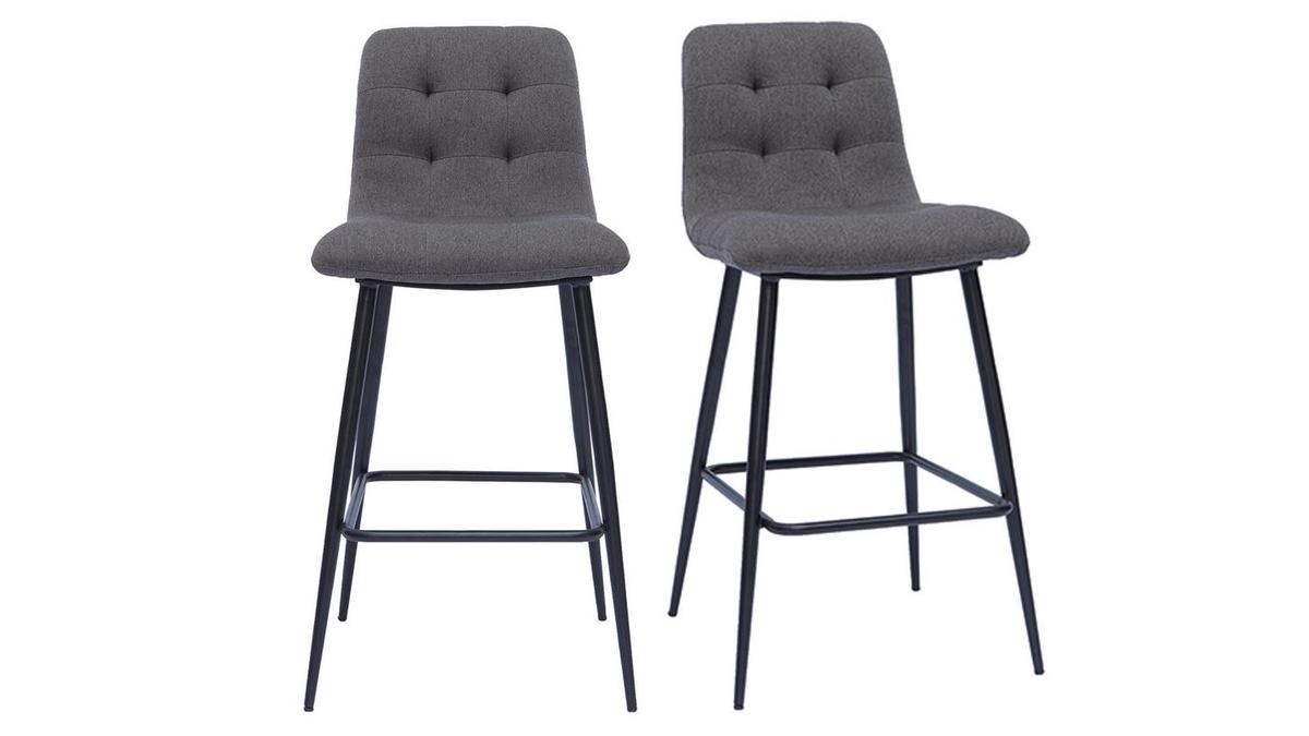 Tabourets de bar design en tissu gris et mtal H65 cm (lot de 2) ESCAPE