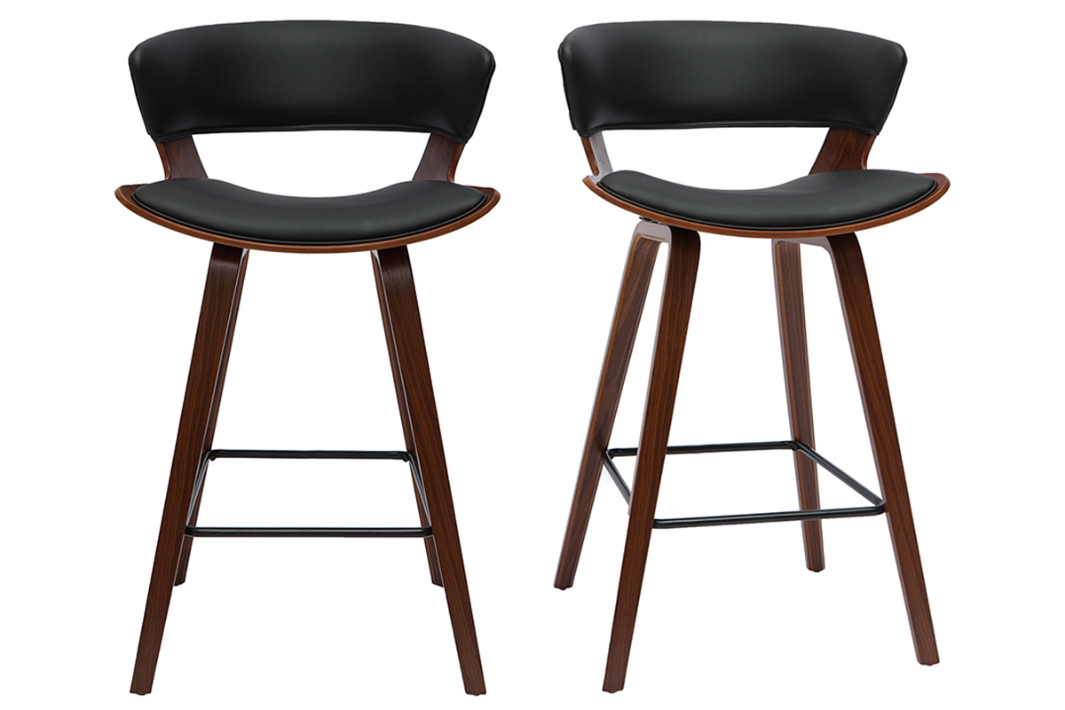 Tabourets de bar design noir et bois fonc H65 cm (lot de 2) SYRAH