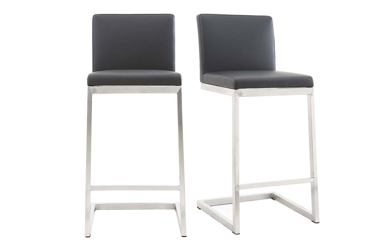 Tabourets de bar design noirs avec pieds mtal (lot de 2) STELLAR