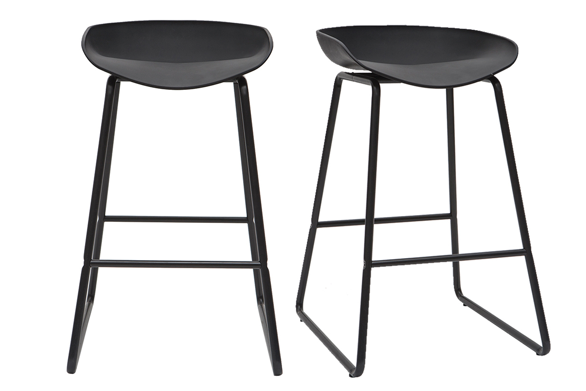 Tabourets de bar design noirs H65 cm (lot de 2) PEBBLE