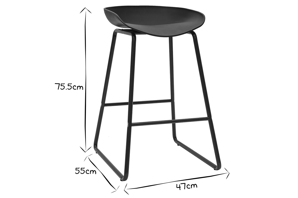 Tabourets de bar design noirs H65 cm (lot de 2) PEBBLE