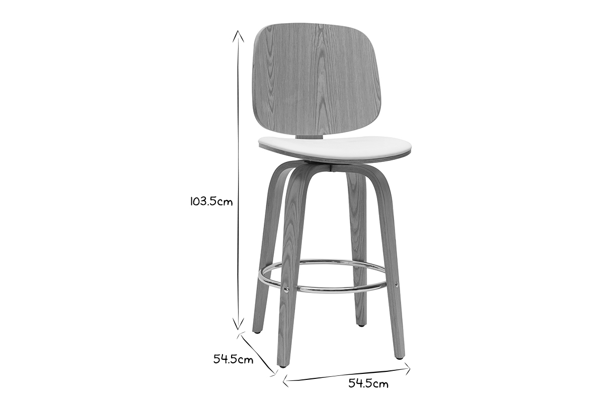 Tabourets de bar design pivotants blancs et bois clair H66 cm (lot de 2) BECK