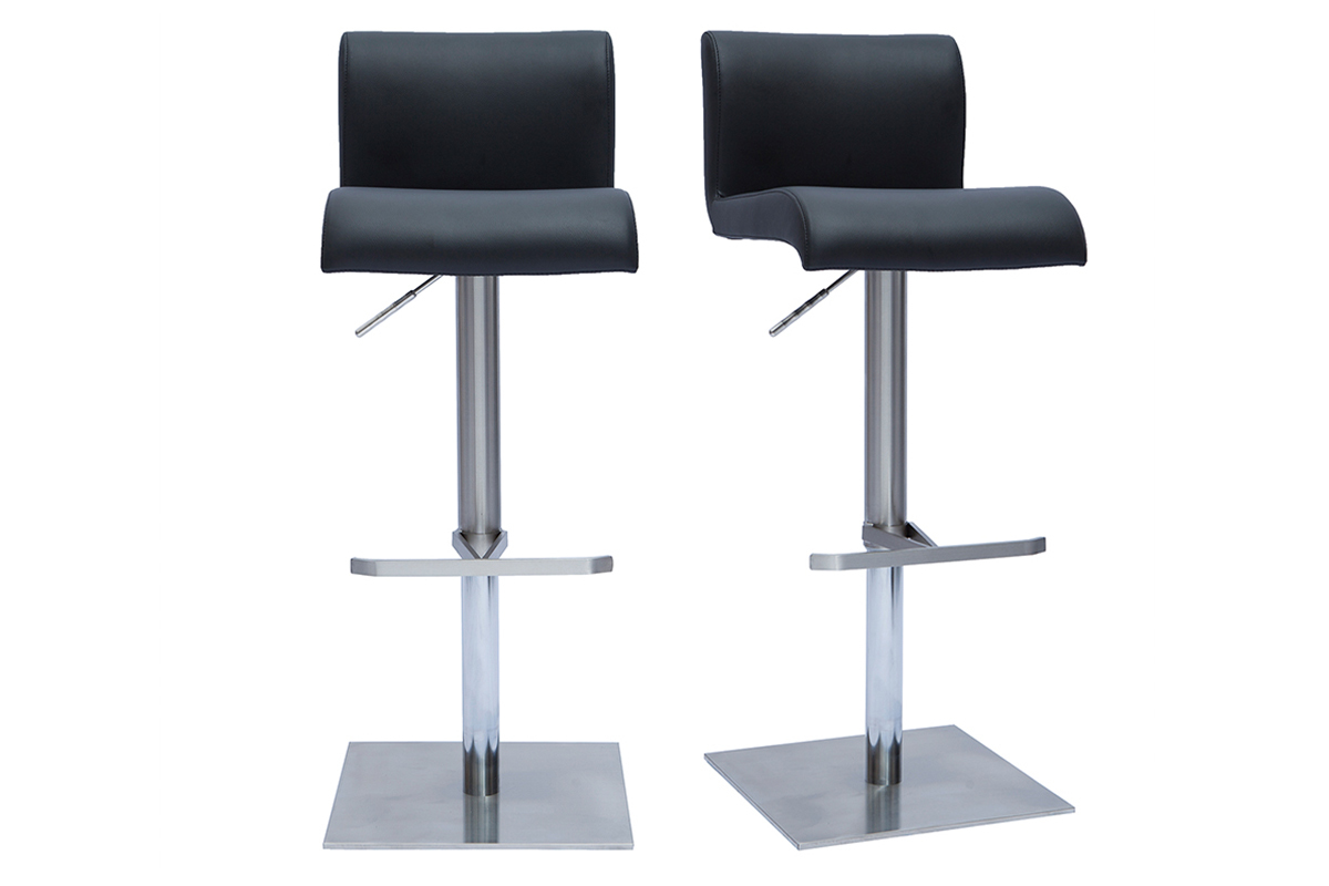 Tabourets de bar design rglables noir et inox bross (lot de 2) SHEINA