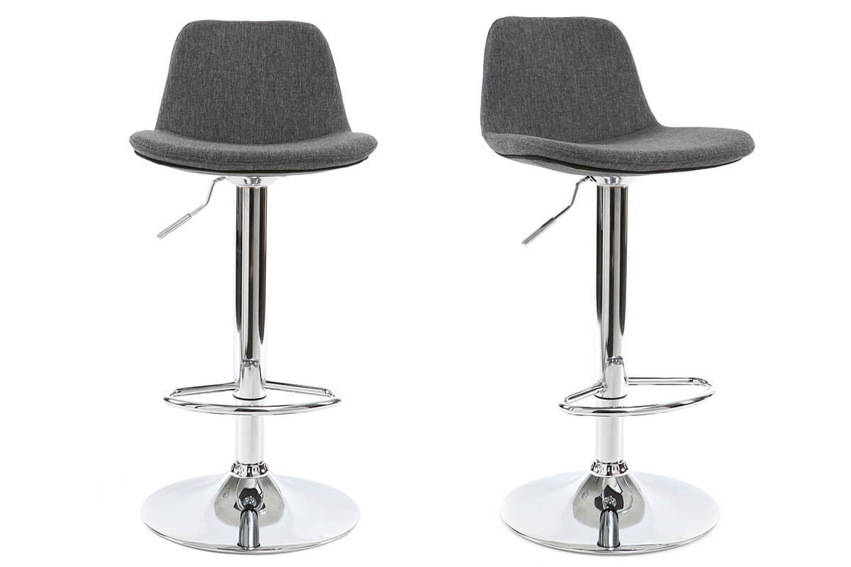 Tabourets de bar design tissu gris fonc (lot de 2) ZACK