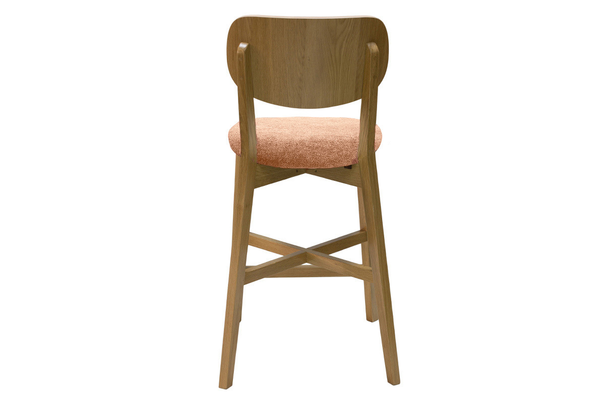 Tabourets de bar en bois clair chne et tissu effet velours terracotta H65 cm (lot de 2) LUCIA