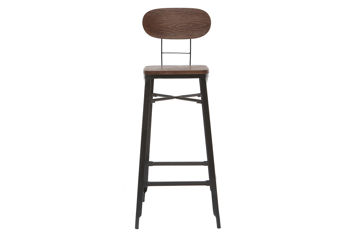 Tabourets de bar en bois et mtal noir H75 cm (lot de 2) HOCKER